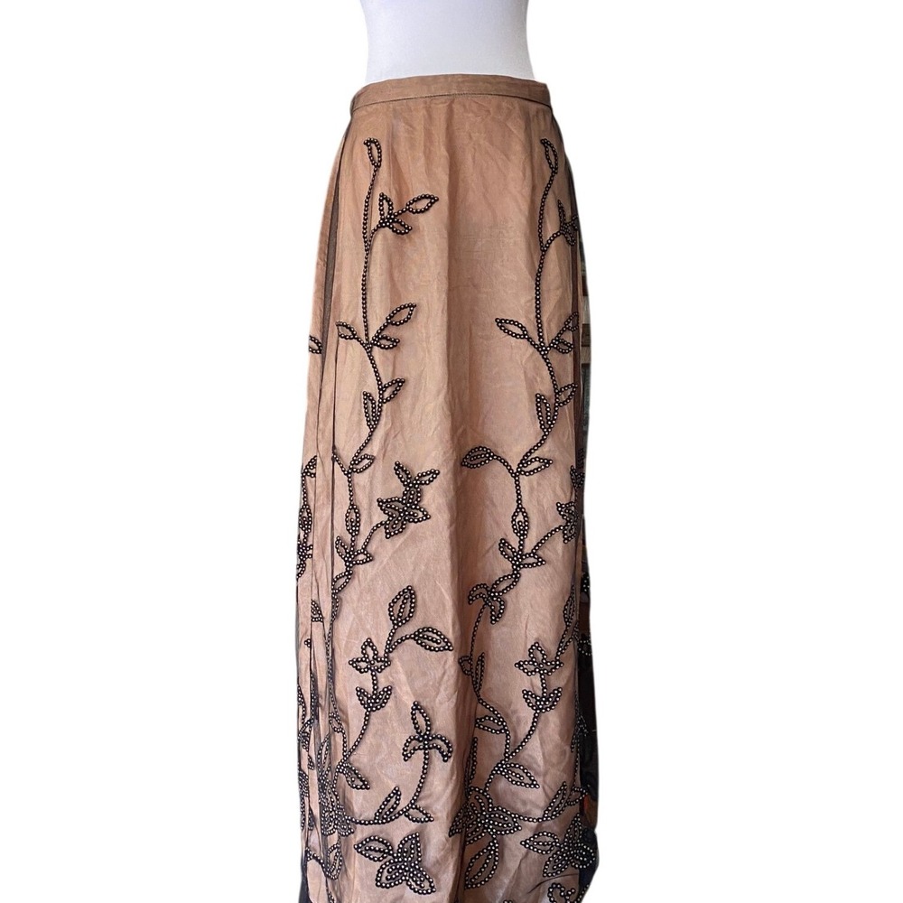 Vintage 1990s Sheer Mesh Beaded Maxi Skirt Formal Evening Medium Fairy Femme Y2K